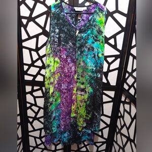 Henna - Tie Dye Sleeveless Maxi Dress - Multi - Plus Size OS